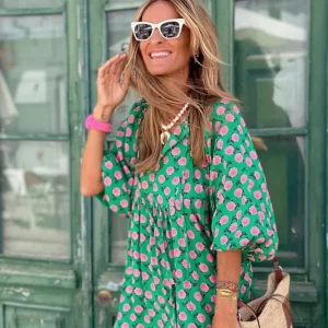 Robe longue et fluide à motif floral vert