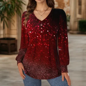 Blouse Élégante à Paillettes Rouge