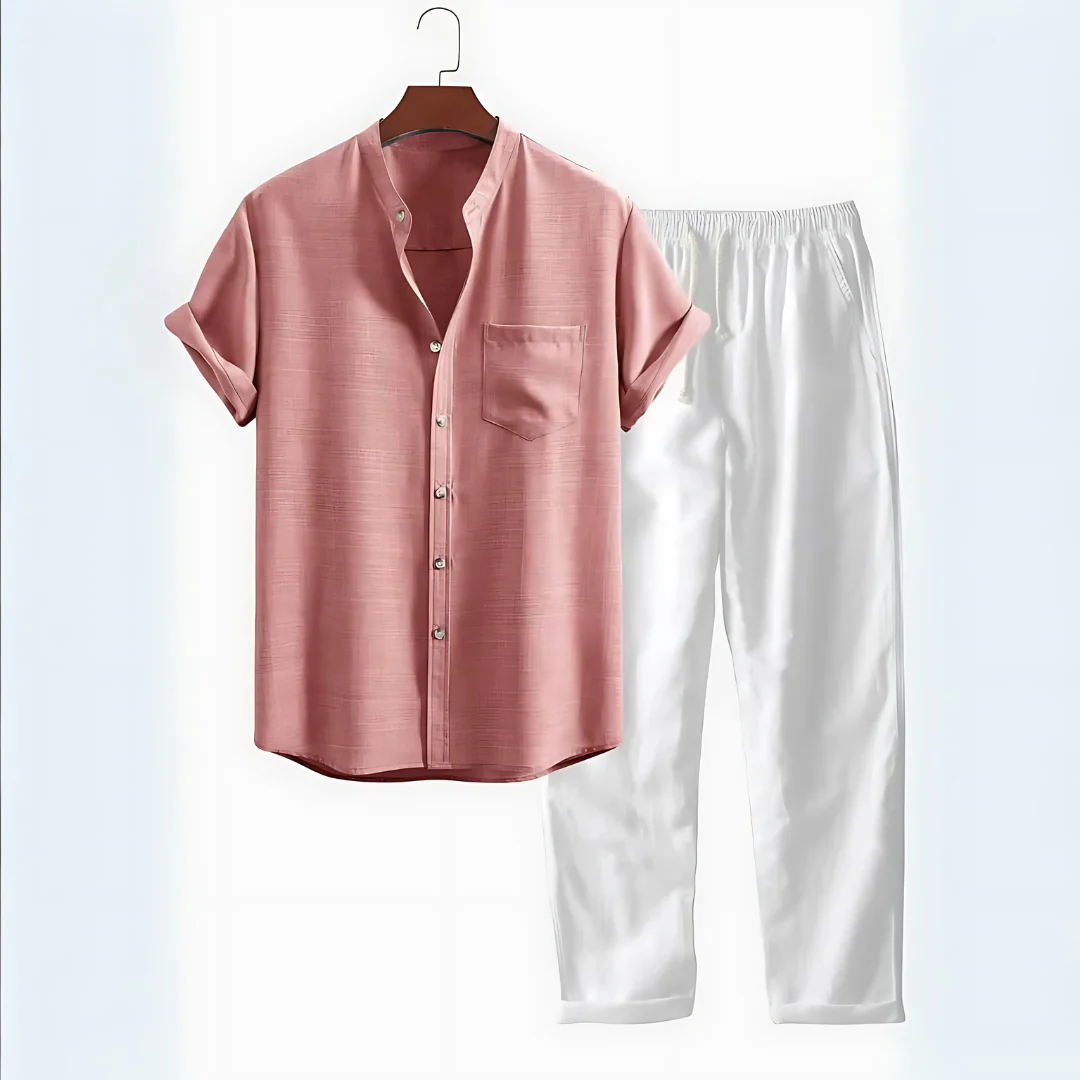 Ensemble Chemise Col Montant & Pantalon Droit en Lin – Image 3