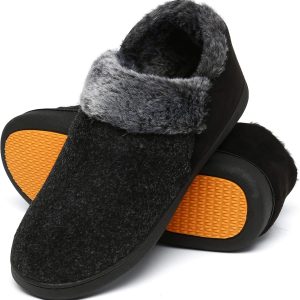 Chausson homme hiver noir, Pantoufle mousse à mémoire de forme