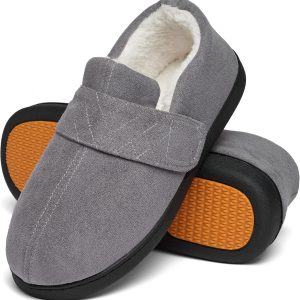 Chausson homme hiver Gris, pantoufles chaudes, semelles anti-dérapantes