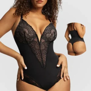 Body gainant en dentelle noire