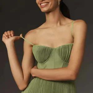 Bustier-Plissé-Tulle-Fit-&-Flare-Robe-Midi