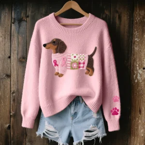 Pull en Tricot Motif Teckel en Feutre de Laine