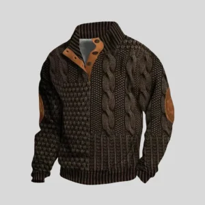 Pull zippé homme vintage en maille torsadée