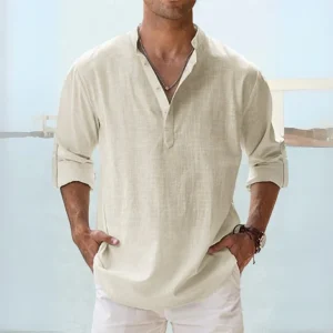 Chemise en lin respirant à col fendu