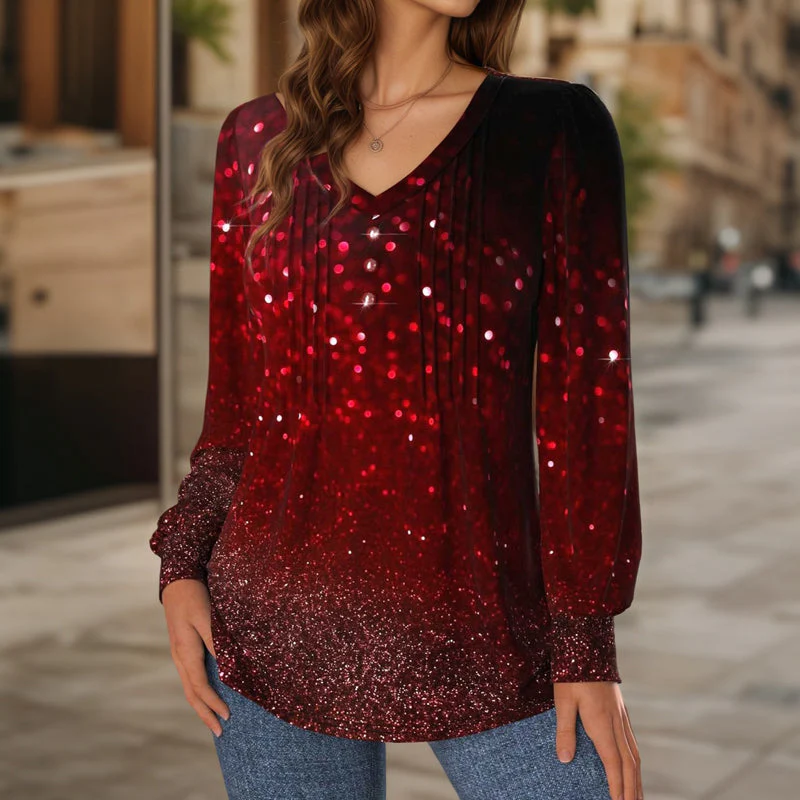 Blouse Élégante à Paillettes Rouge – Image 2
