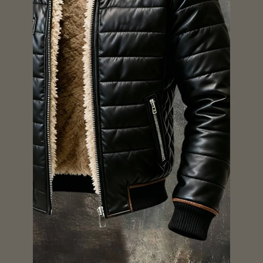 Veste matelassée noire à doublure Sherpa – Image 3
