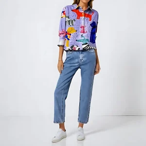 Chemisier Femme à Imprimé Chien Élégant