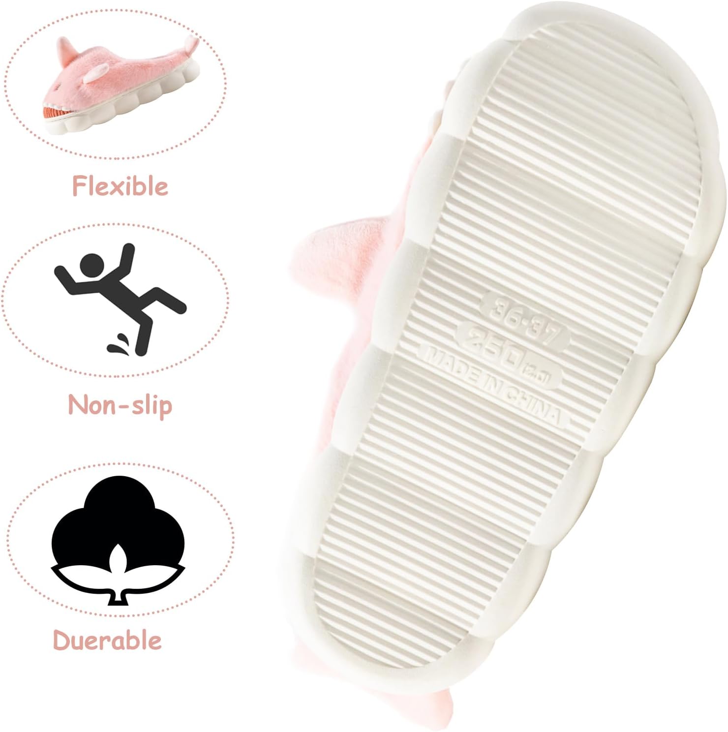 Chaussons Femme Requin Rose Hiver Doublure Antidérapant – Image 4