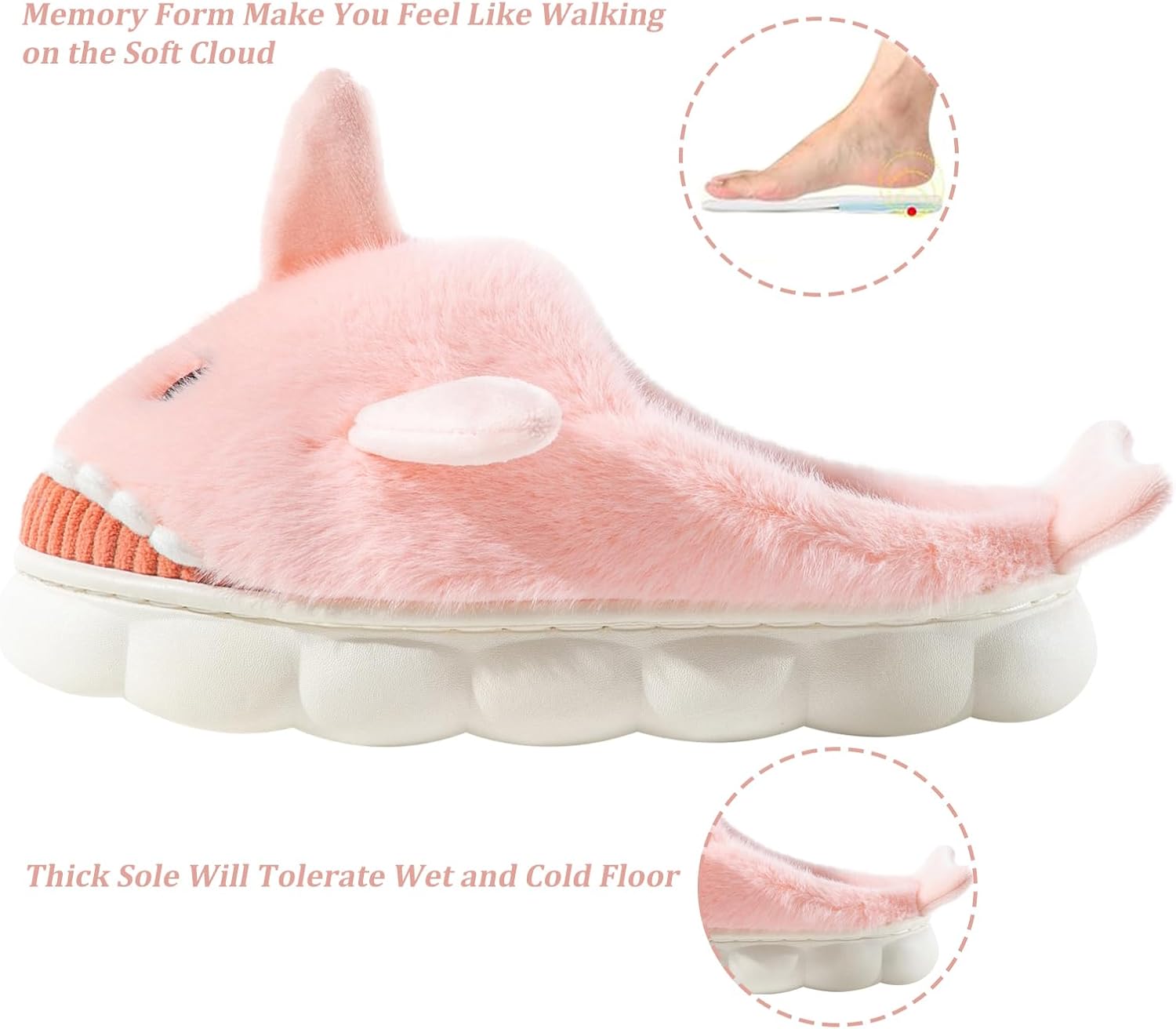 Chaussons Femme Requin Rose Hiver Doublure Antidérapant – Image 3