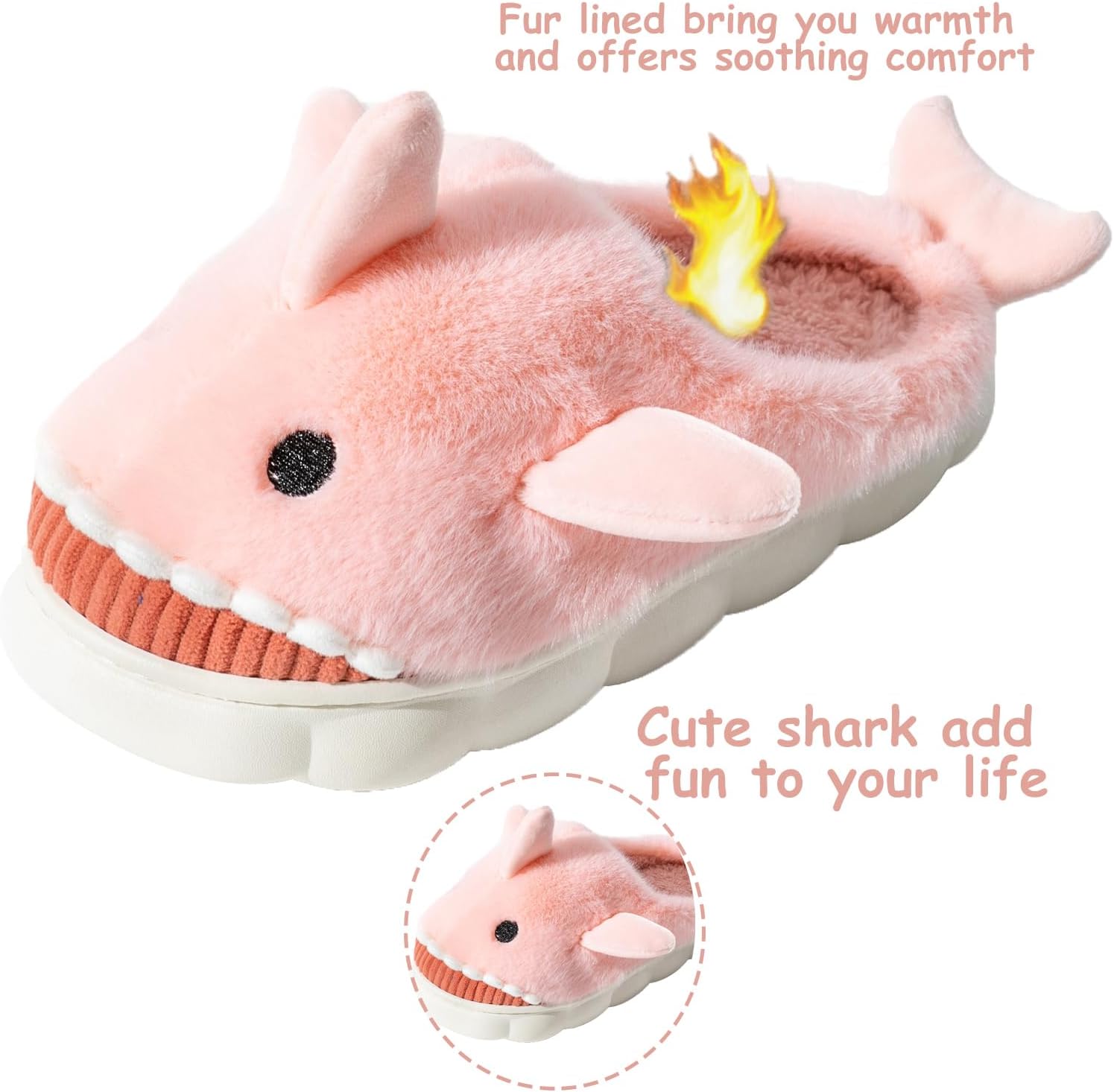 Chaussons Femme Requin Rose Hiver Doublure Antidérapant – Image 2