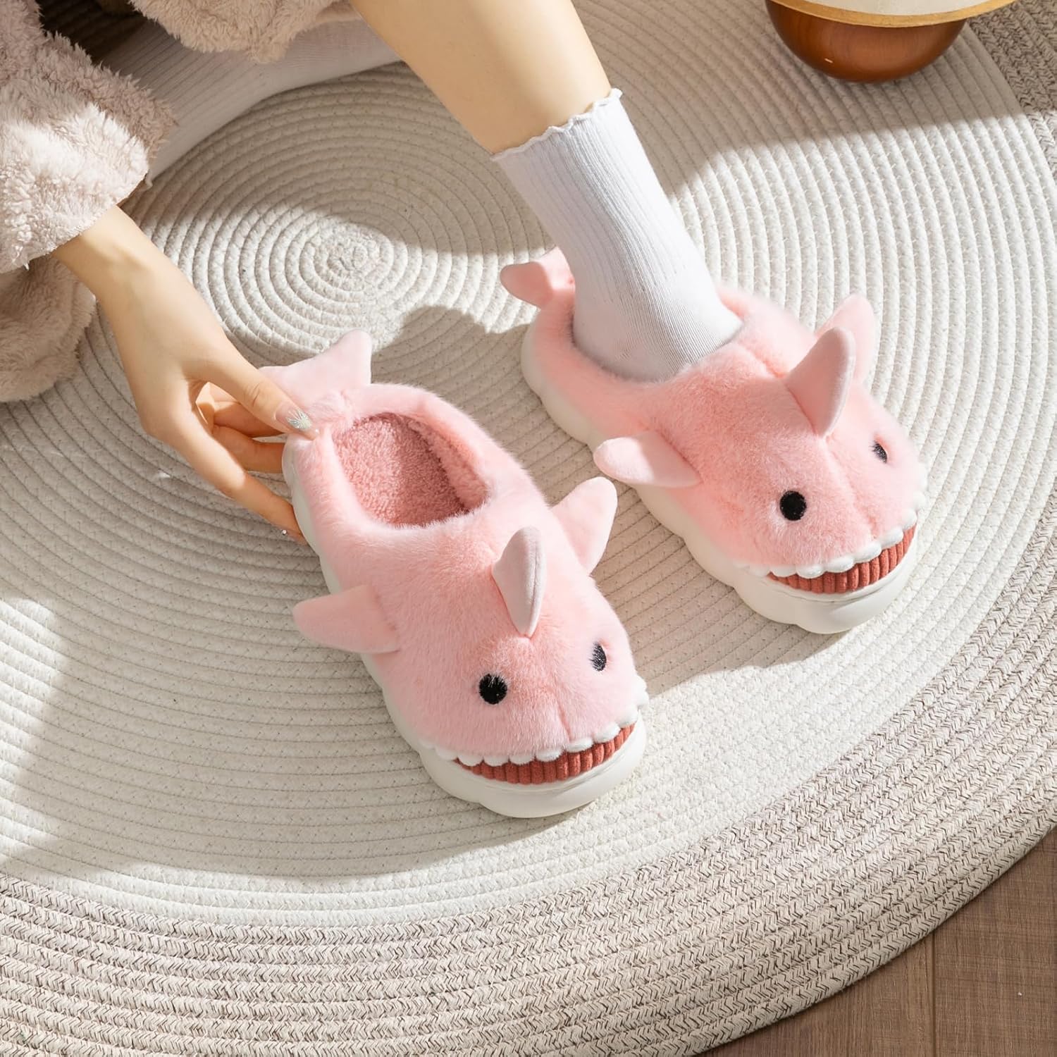 Chaussons Femme Requin Rose Hiver Doublure Antidérapant – Image 6