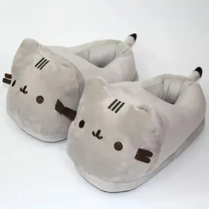 Chausson Chat Gris Kawaii Fermé
