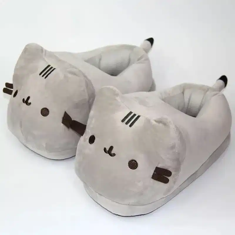Chausson Chat Gris Kawaii Fermé