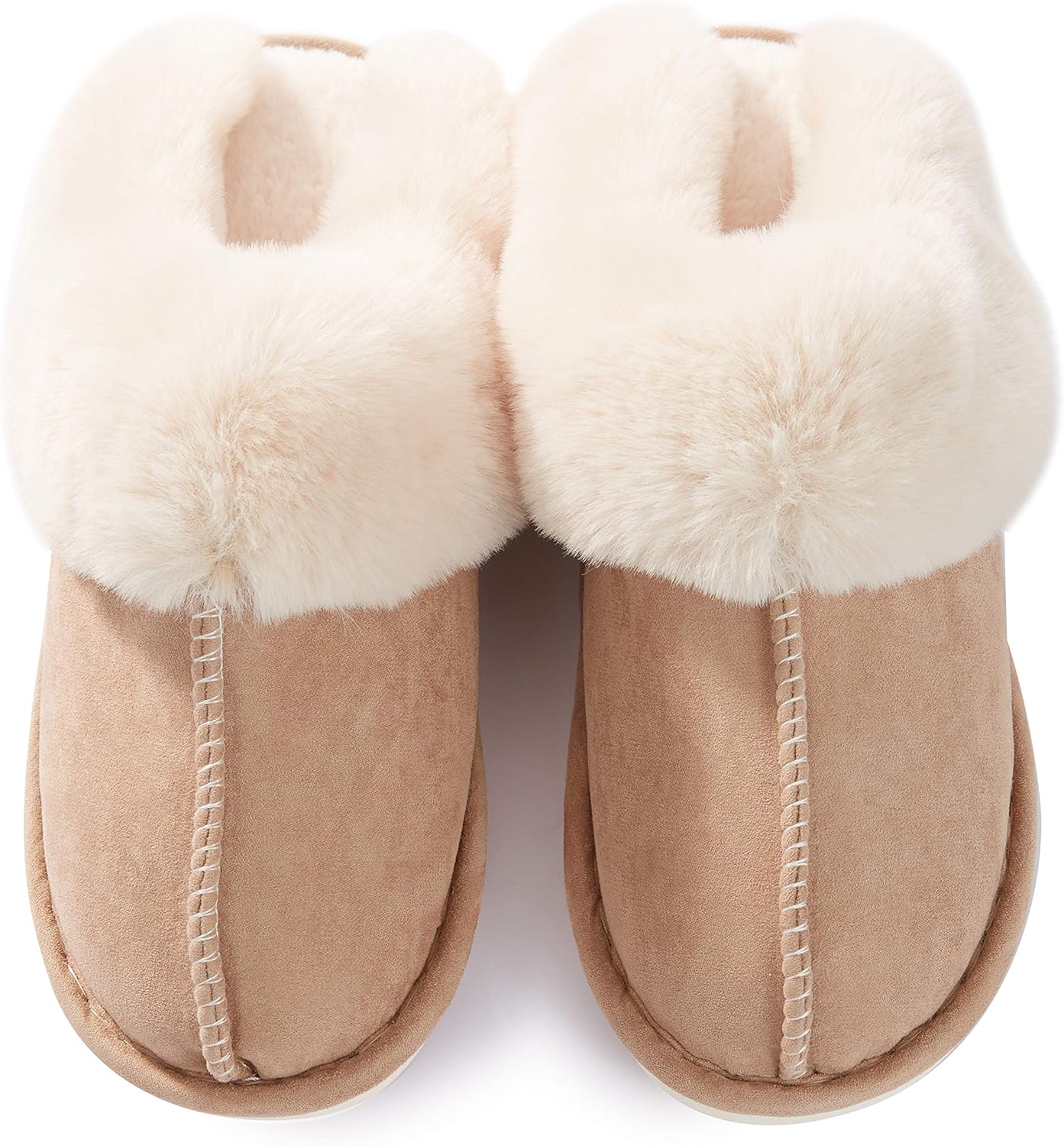 Chaussons Femmes, Pantoufles beige clair à mémoire de forme, Faux Daim et Fourrure – Image 5