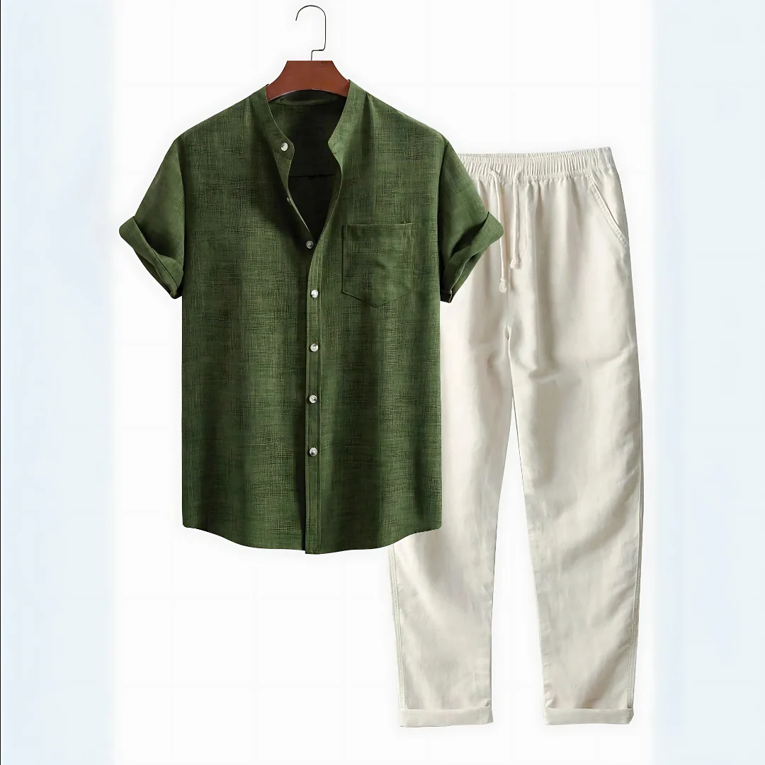 Ensemble Chemise Col Montant & Pantalon Droit en Lin – Image 4
