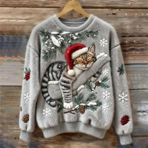 Pull de Noël Festif avec Chat