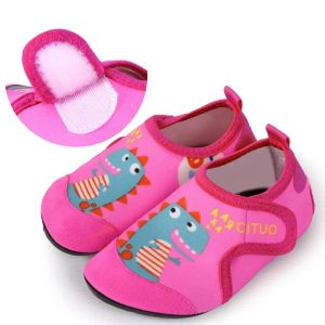 Chaussons fille à scratch | Dinosaure rose