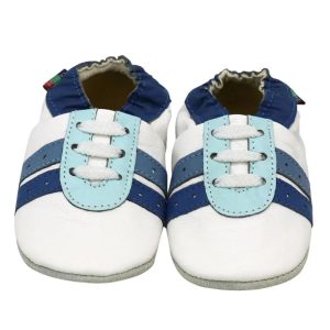 Chaussons bébé en cuir | Basket blanche et bleue