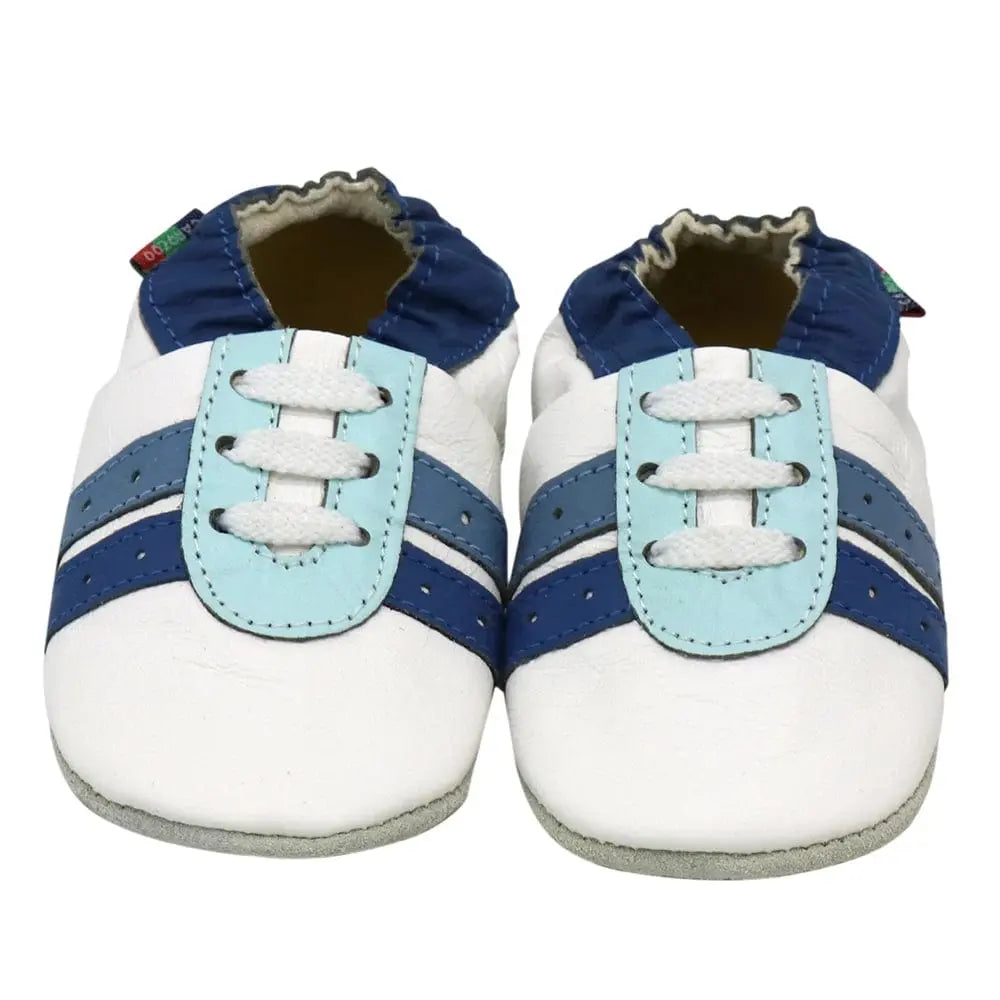 Chaussons bébé en cuir | Basket blanche et bleue