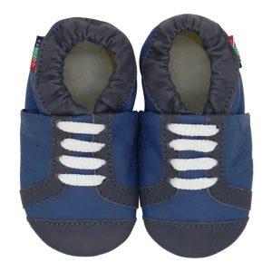 Chaussons bébé en cuir | Basket bleue et noire
