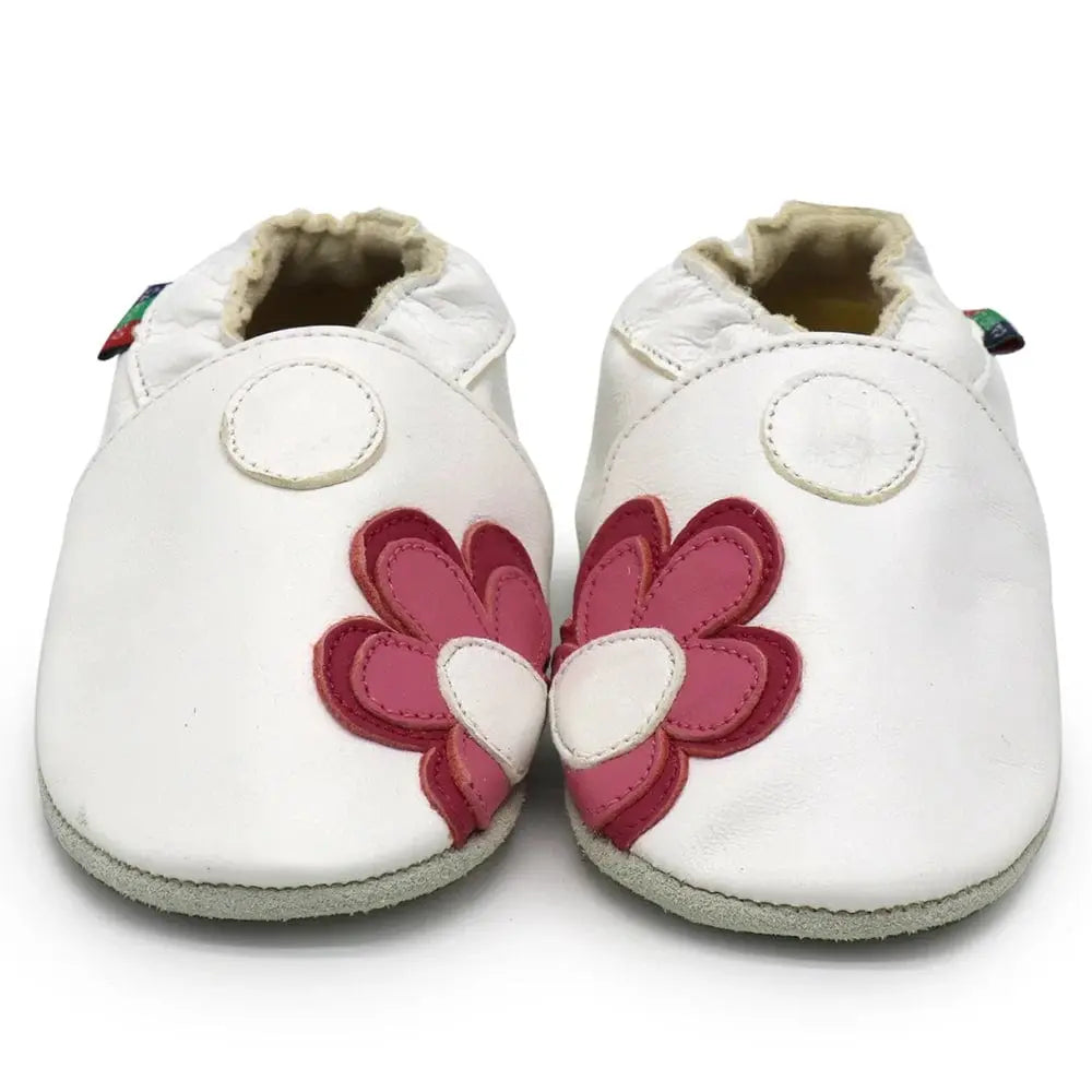 Chaussons bébé en cuir | Fleur rose
