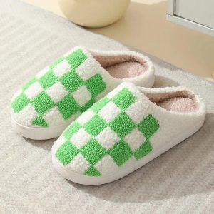 Chaussons femme mules | Damier vert