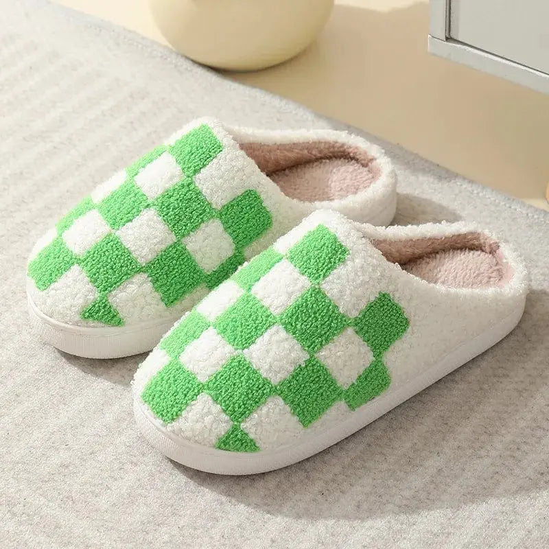 Chaussons femme mules | Damier vert