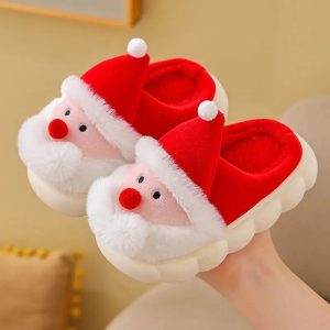 Chaussons rigolo en peluche | Père Noël rouge