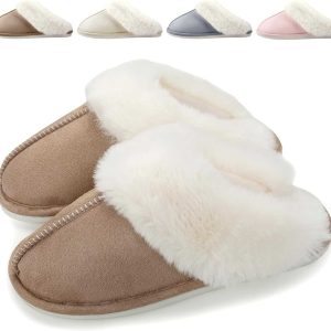 Pantoufles Femme Hiver, Chausson Maison Confort Chaud Cuir et Peluche, Mules Fourrure Antidérapantes