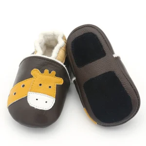 Chausson girafe en cuir anti-dérapant intérieur fourré