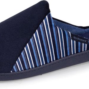 Chaussons Mules Homme Isotoner, bleu nuit et motifs modernes