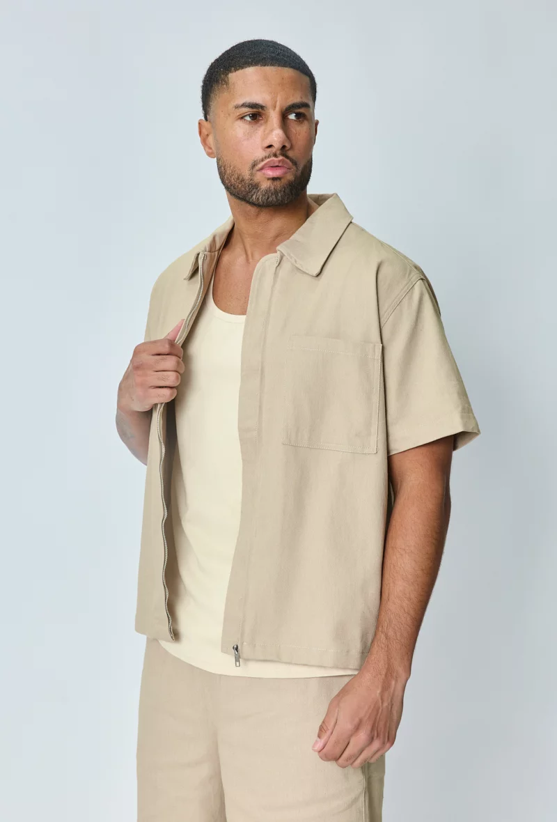 Ensemble chemise short denim beige – Image 2