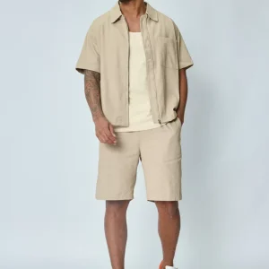 Ensemble chemise short denim beige