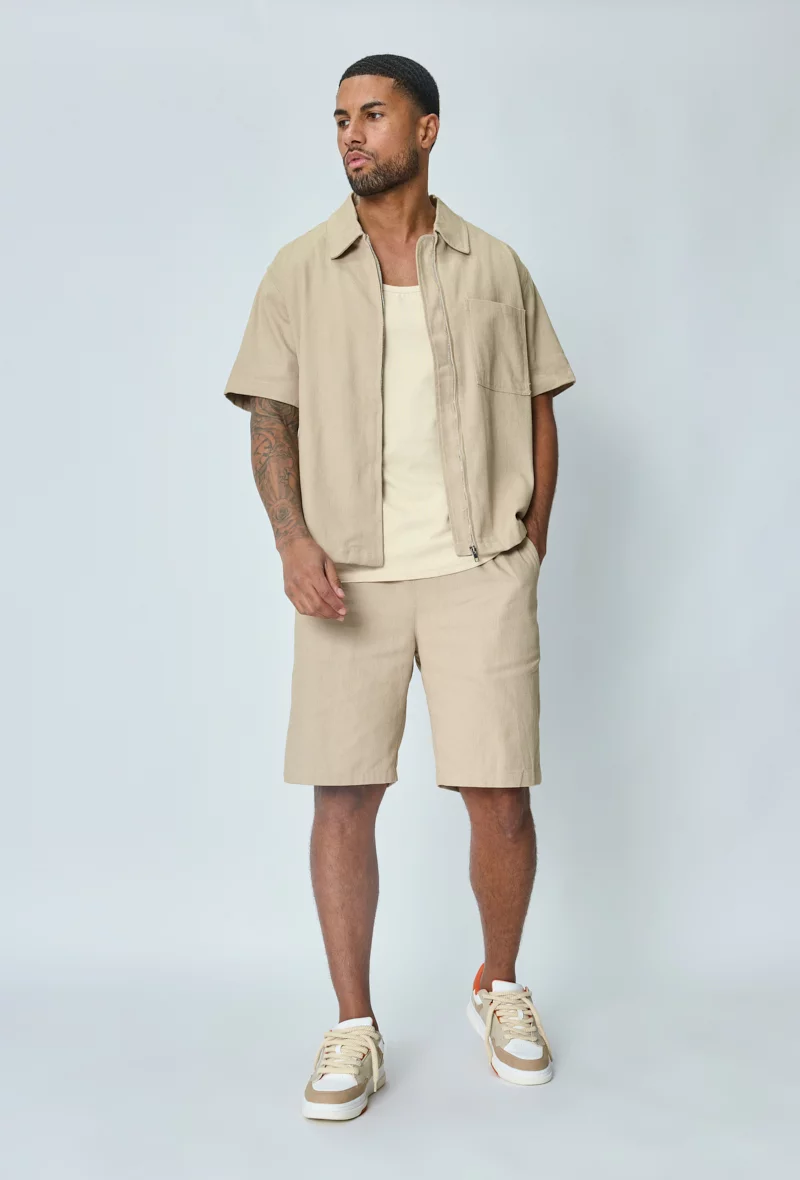 Ensemble chemise short denim beige