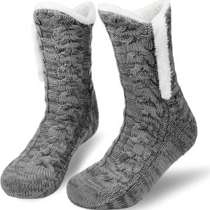 Chausson Chaussette Femme, Chaussettes Antidérapantes Thermiques, Hiver Chaussette Chaude Polaire