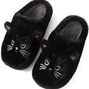 Chaussons Petit Chat pour Femme Hiver Confortable, Antidérapant, Fourrure