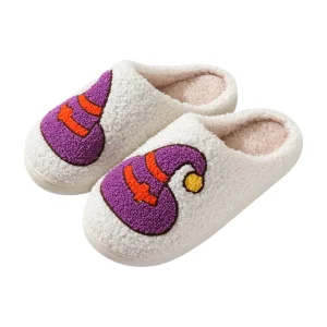 Chaussons Halloween unisexe blancs – motifs Chapeau de sorcier