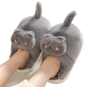 Chausson chat gris doux et chaud
