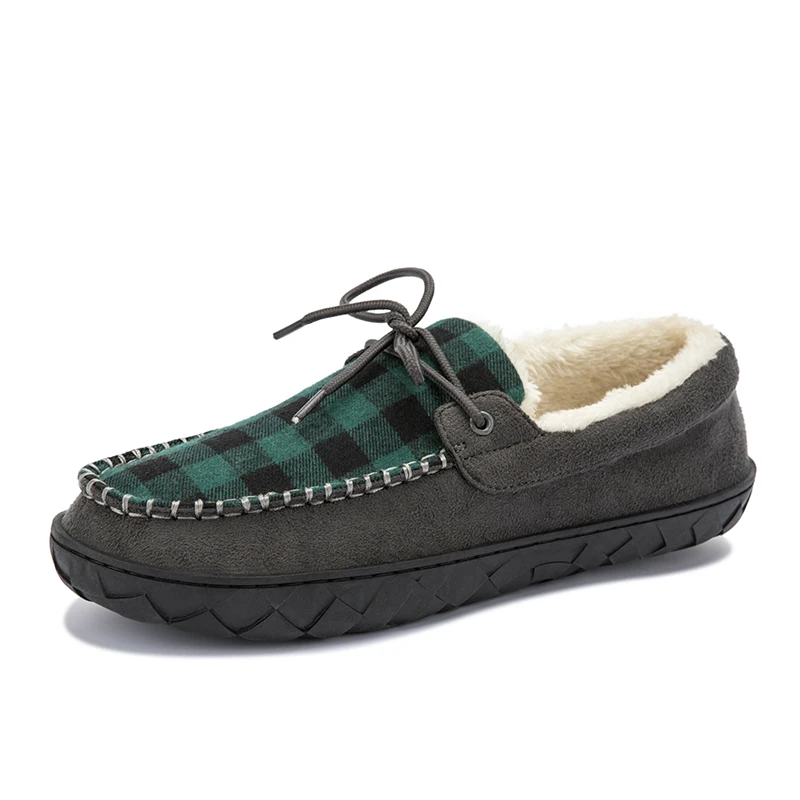 Chaussons cuir homme luxe doublés laine naturelle Verts