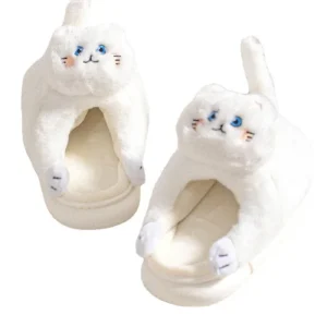 Chausson chat blanc doux et chaud