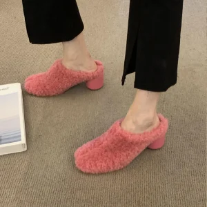 Chaussons mules femme à talons fantaisie