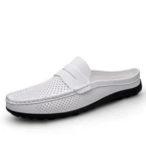 Chaussons cuir homme luxe blanc premium