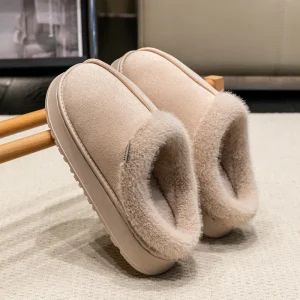 Chaussons chauds homme cuir élégant Beiges