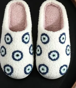 Chaussons Halloween unisexe blancs – motifs yeux bleus