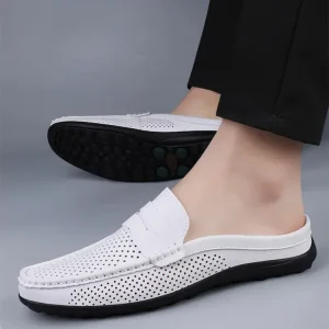 Chaussons cuir homme antidérapants confort Blancs