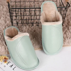 Chaussons cuir senior homme confort vert