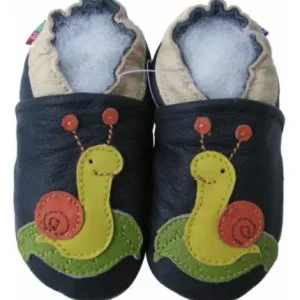 Chaussons bébé cuir escargot bleu marine