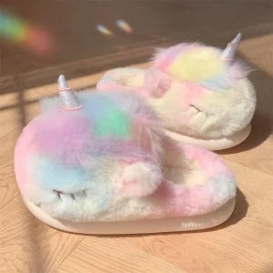 Chaussons femme chauds licorne fantaisie